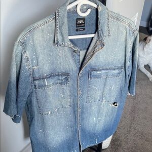 Zara Blue Distressed  Denim Shirt